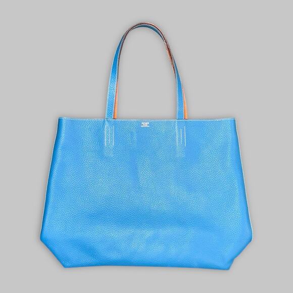 Blue Pebbled Leather Tote Bag – Hermès-Inspired Style (Not Authenticated) - Picture 1 of 8